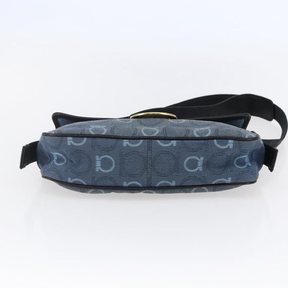 Salvatore Ferragamo Gancini Shoulder Bag Canvas Blue Auth BA6804