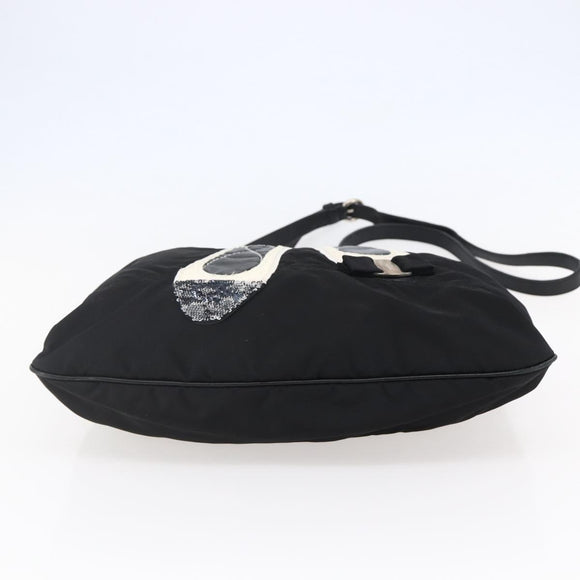 Salvatore Ferragamo Vala Hand Bag Nylon Leather 2way Black Silver Auth BA6809