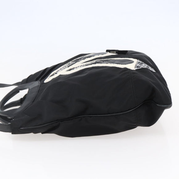 Salvatore Ferragamo Vala Hand Bag Nylon Leather 2way Black Silver Auth BA6809