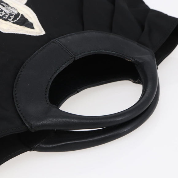 Salvatore Ferragamo Vala Hand Bag Nylon Leather 2way Black Silver Auth BA6809