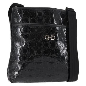 Salvatore Ferragamo Gancini Shoulder Bag Enamel Black Auth BA6810