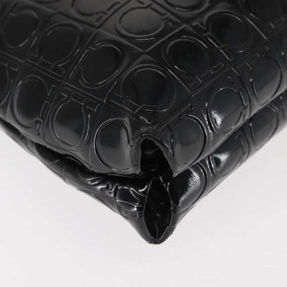 Salvatore Ferragamo Gancini Shoulder Bag Enamel Black Auth BA6810