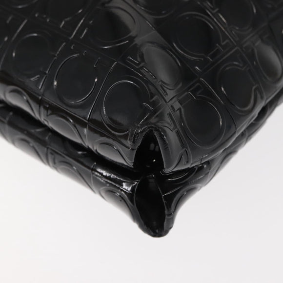Salvatore Ferragamo Gancini Shoulder Bag Enamel Black Auth BA6810