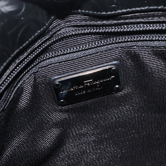 Salvatore Ferragamo Gancini Shoulder Bag Enamel Black Auth BA6810