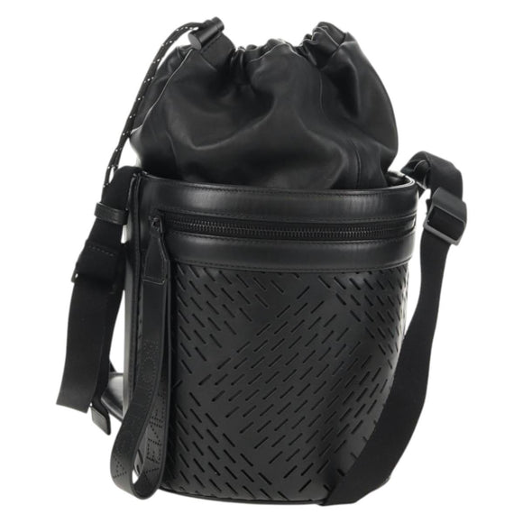 BOTTEGA VENETA Bucket Shoulder Bag Punching leather Black Auth BA6816M