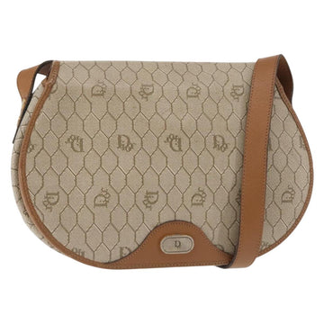 Christian Dior Honeycomb Canvas Shoulder Bag PVC Leather Beige Auth BA6818