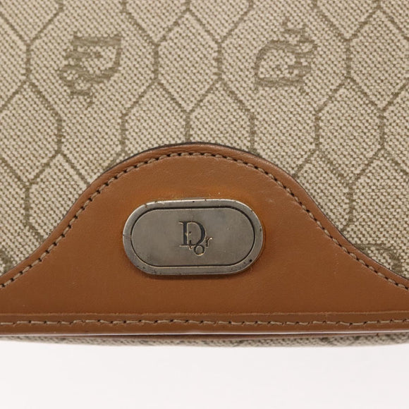 Christian Dior Honeycomb Canvas Shoulder Bag PVC Leather Beige Auth BA6818
