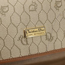 Christian Dior Honeycomb Canvas Shoulder Bag PVC Leather Beige Auth BA6818-18