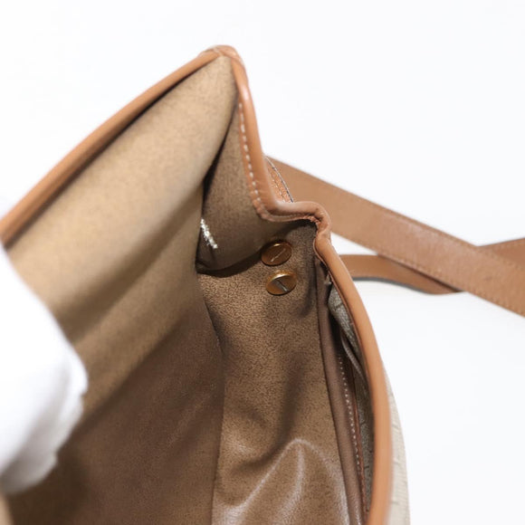 Christian Dior Honeycomb Canvas Shoulder Bag PVC Leather Beige Auth BA6818