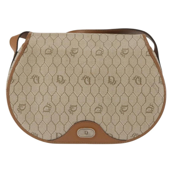 Christian Dior Honeycomb Canvas Shoulder Bag PVC Leather Beige Auth BA6818