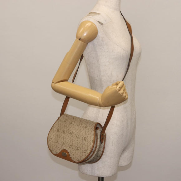 Christian Dior Honeycomb Canvas Shoulder Bag PVC Leather Beige Auth BA6818