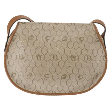 Christian Dior Honeycomb Canvas Shoulder Bag PVC Leather Beige Auth BA6818 - 0