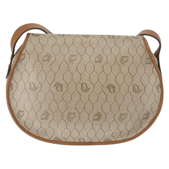 Christian Dior Honeycomb Canvas Shoulder Bag PVC Leather Beige Auth BA6818