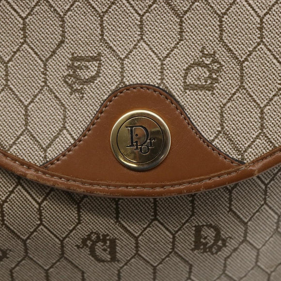 Christian Dior Honeycomb Canvas Shoulder Bag PVC Leather Beige Auth BA6819