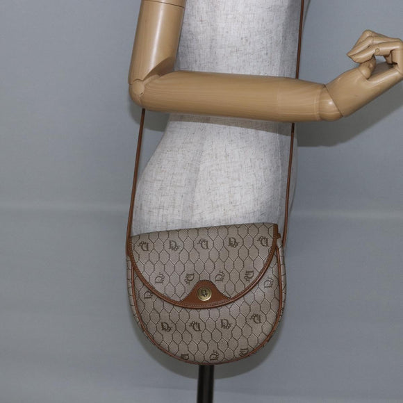 Christian Dior Honeycomb Canvas Shoulder Bag PVC Leather Beige Auth BA6819