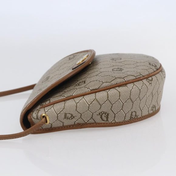 Christian Dior Honeycomb Canvas Shoulder Bag PVC Leather Beige Auth BA6819
