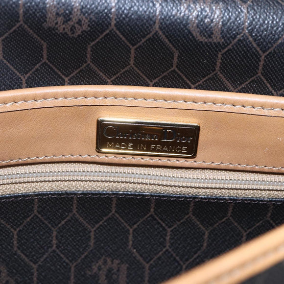 Christian Dior Honeycomb Canvas Shoulder Bag PVC Leather Black Auth BA6820