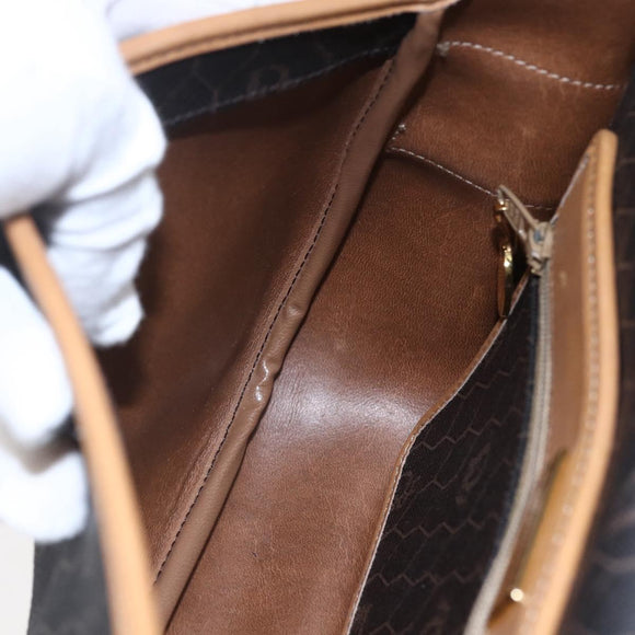 Christian Dior Honeycomb Canvas Shoulder Bag PVC Leather Black Auth BA6820