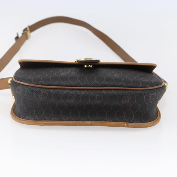 Christian Dior Honeycomb Canvas Shoulder Bag PVC Leather Black Auth BA6820