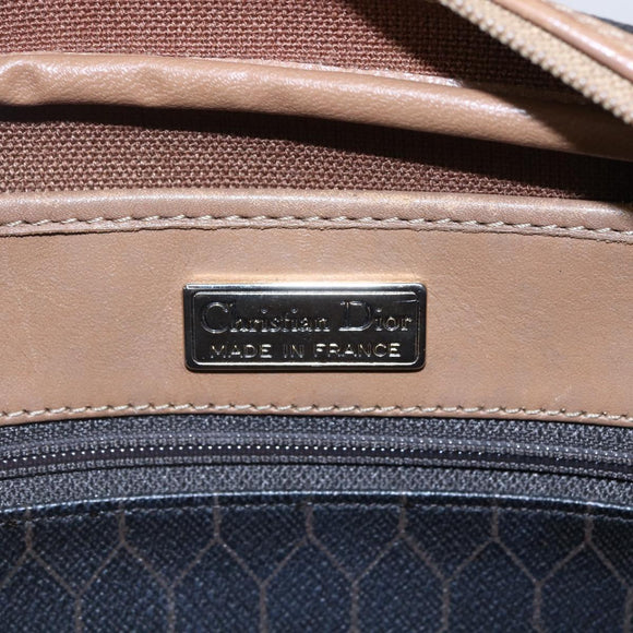 Christian Dior Honeycomb Canvas Shoulder Bag PVC Leather Black Auth BA6821