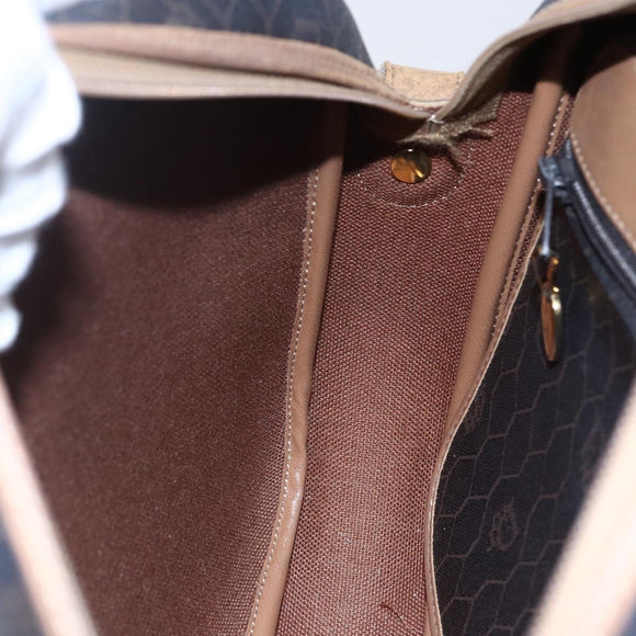 Christian Dior Honeycomb Canvas Shoulder Bag PVC Leather Black Auth BA6821