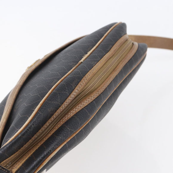 Christian Dior Honeycomb Canvas Shoulder Bag PVC Leather Black Auth BA6821