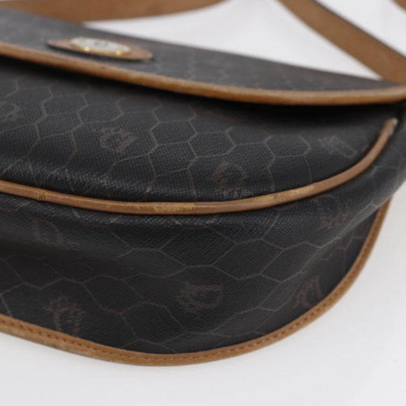 Christian Dior Honeycomb Canvas Shoulder Bag PVC Leather Black Auth BA6822