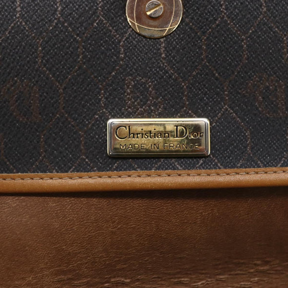 Christian Dior Honeycomb Canvas Shoulder Bag PVC Leather Black Auth BA6822