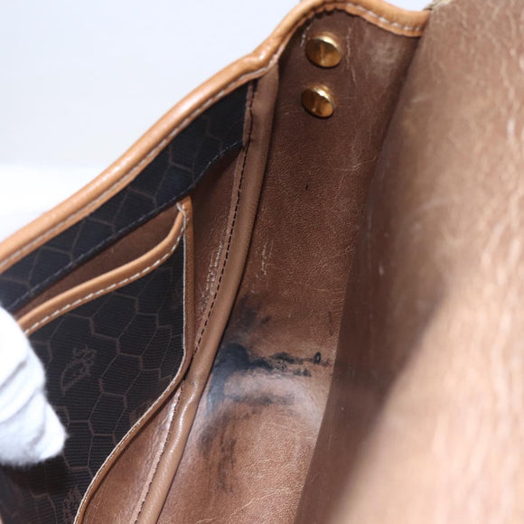 Christian Dior Honeycomb Canvas Shoulder Bag PVC Leather Black Auth BA6822