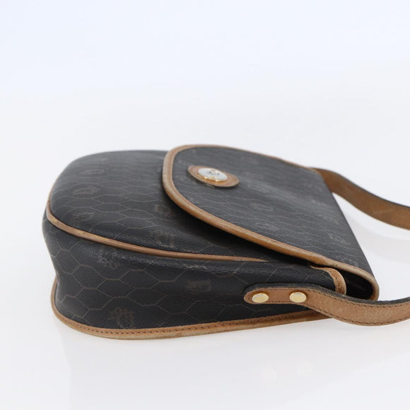 Christian Dior Honeycomb Canvas Shoulder Bag PVC Leather Black Auth BA6822