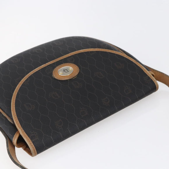 Christian Dior Honeycomb Canvas Shoulder Bag PVC Leather Black Auth BA6822