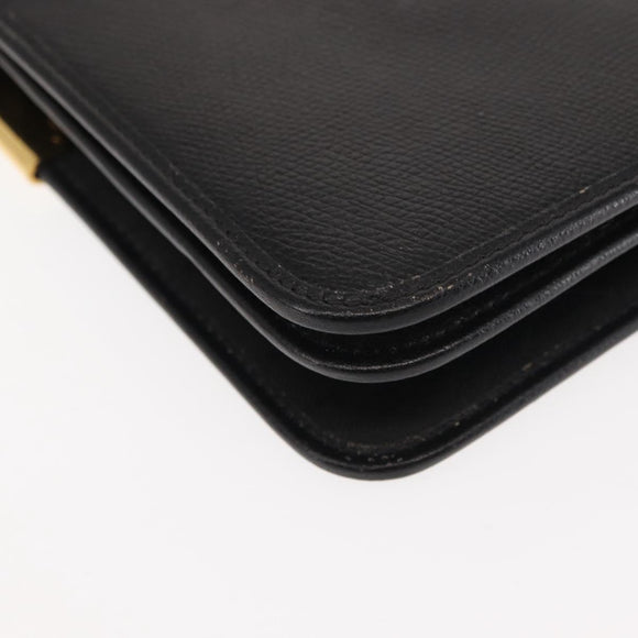 Christian Dior Chain Shoulder Bag Leather Black Auth BA6823