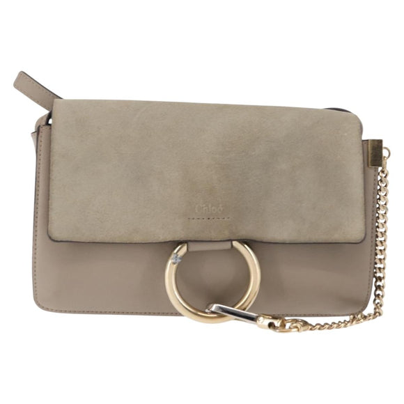 Chloe Fay Shoulder Bag Suede Leather Beige Auth BA6827