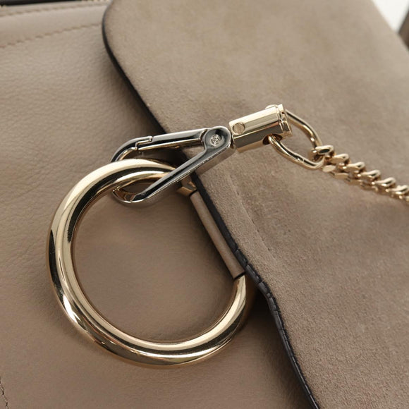 Chloe Fay Backpack Suede Leather Beige Gold Auth BA6829