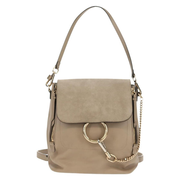 Chloe Fay Backpack Suede Leather Beige Gold Auth BA6829