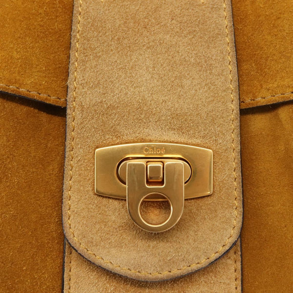 Chloe Lexa Hand Bag Suede Leather 2way Yellow Gold Auth BA6831