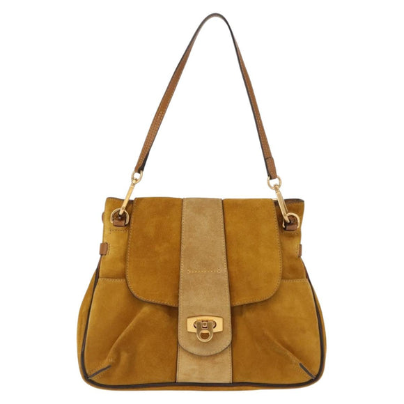Chloe Lexa Hand Bag Suede Leather 2way Yellow Gold Auth BA6831