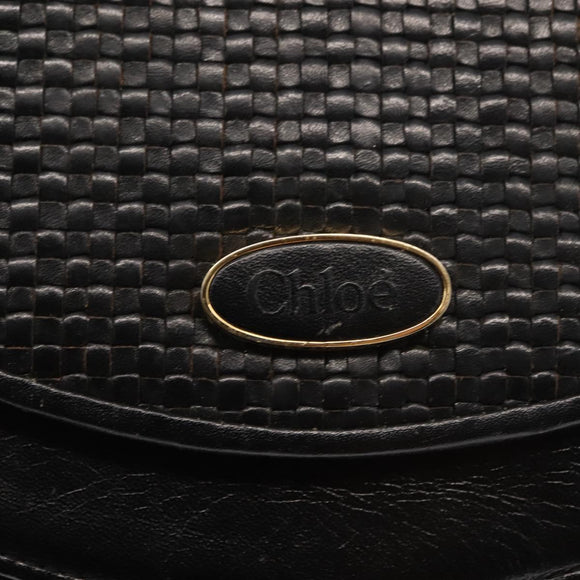 Chloe Shoulder Bag Leather Black Auth BA6833