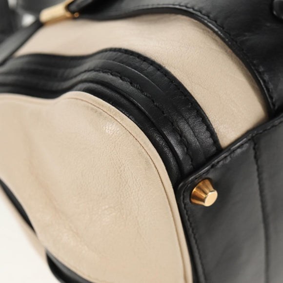 Chloe Alice Hand Bag Leather 2way White Black Auth BA6836