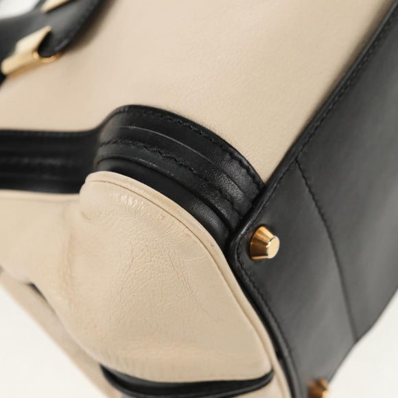 Chloe Alice Hand Bag Leather 2way White Black Auth BA6836