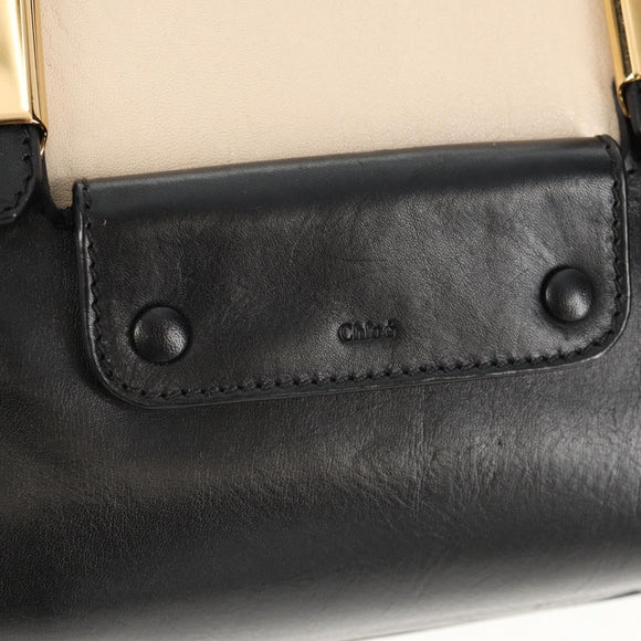 Chloe Alice Hand Bag Leather 2way White Black Auth BA6836