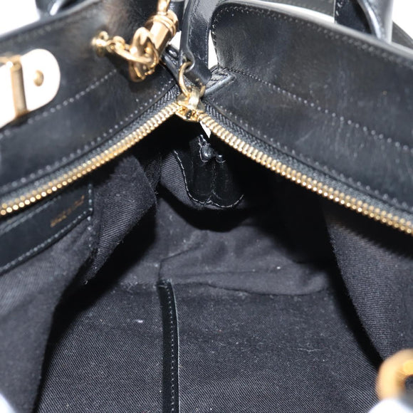 Chloe Alice Hand Bag Leather 2way White Black Auth BA6836