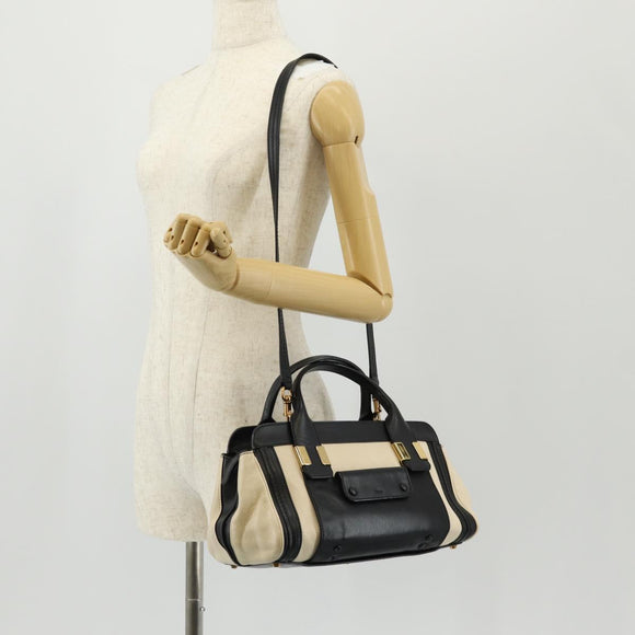 Chloe Alice Hand Bag Leather 2way White Black Auth BA6836