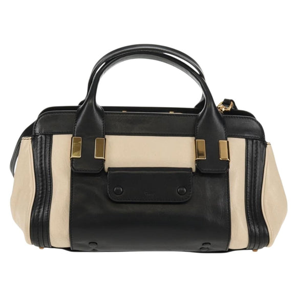 Chloe Alice Hand Bag Leather 2way White Black Auth BA6836
