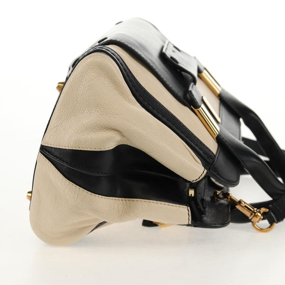 Chloe Alice Hand Bag Leather 2way White Black Auth BA6836