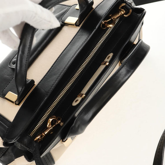 Chloe Alice Hand Bag Leather 2way White Black Auth BA6836