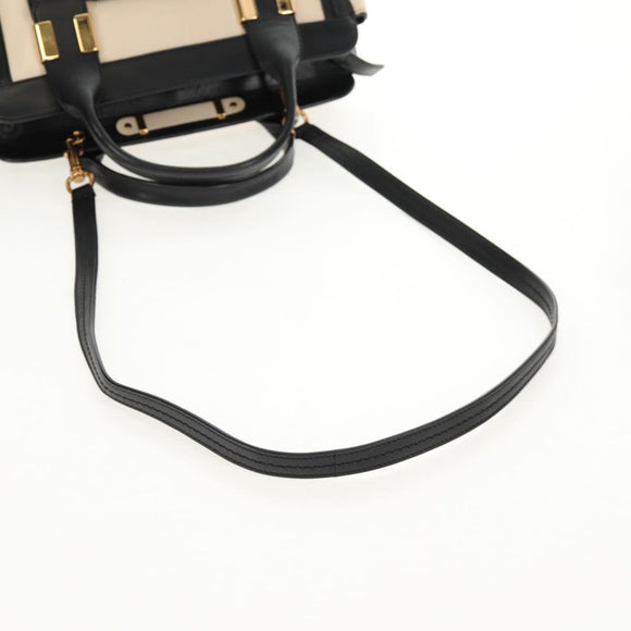 Chloe Alice Hand Bag Leather 2way White Black Auth BA6836