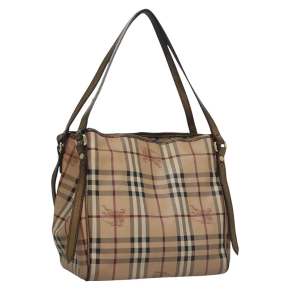 BURBERRY Nova Check Shoulder Bag PVC Beige Brown gold Auth BA684