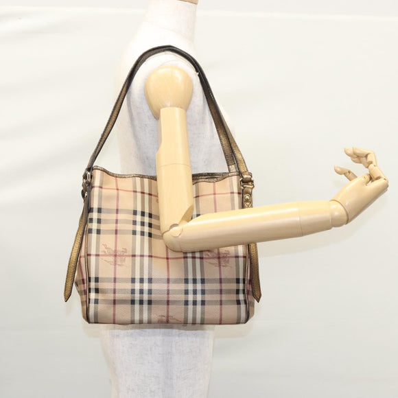 BURBERRY Nova Check Shoulder Bag PVC Beige Brown gold Auth BA684
