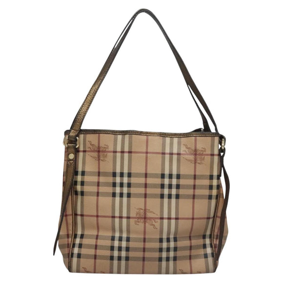 BURBERRY Nova Check Shoulder Bag PVC Beige Brown gold Auth BA684